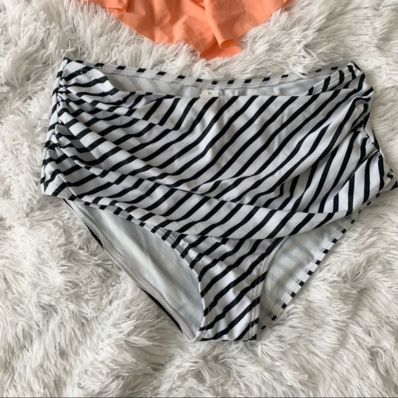 Nwot Coral Orange Mid Waist Bikini Ruffle Spaghetti Strap Top - Picture 4 of 14